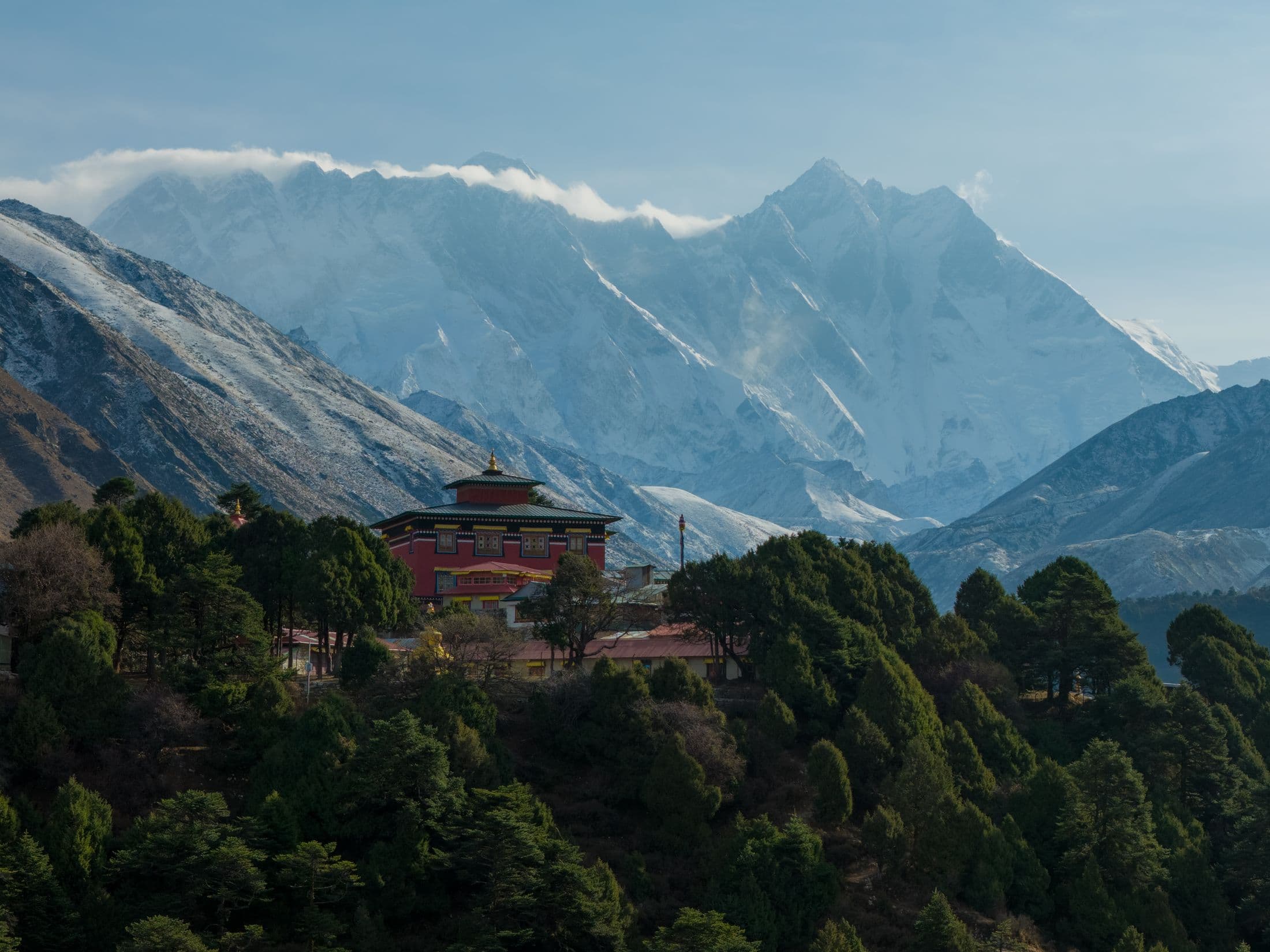Tengboche Monastery below the Everest–Lhotse wall